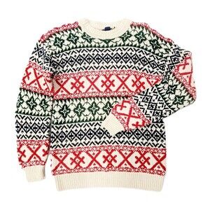 VTG Nautica Men's Fair Isle Thick Knit Heavyweight Cotton Sweater Holiday Size L